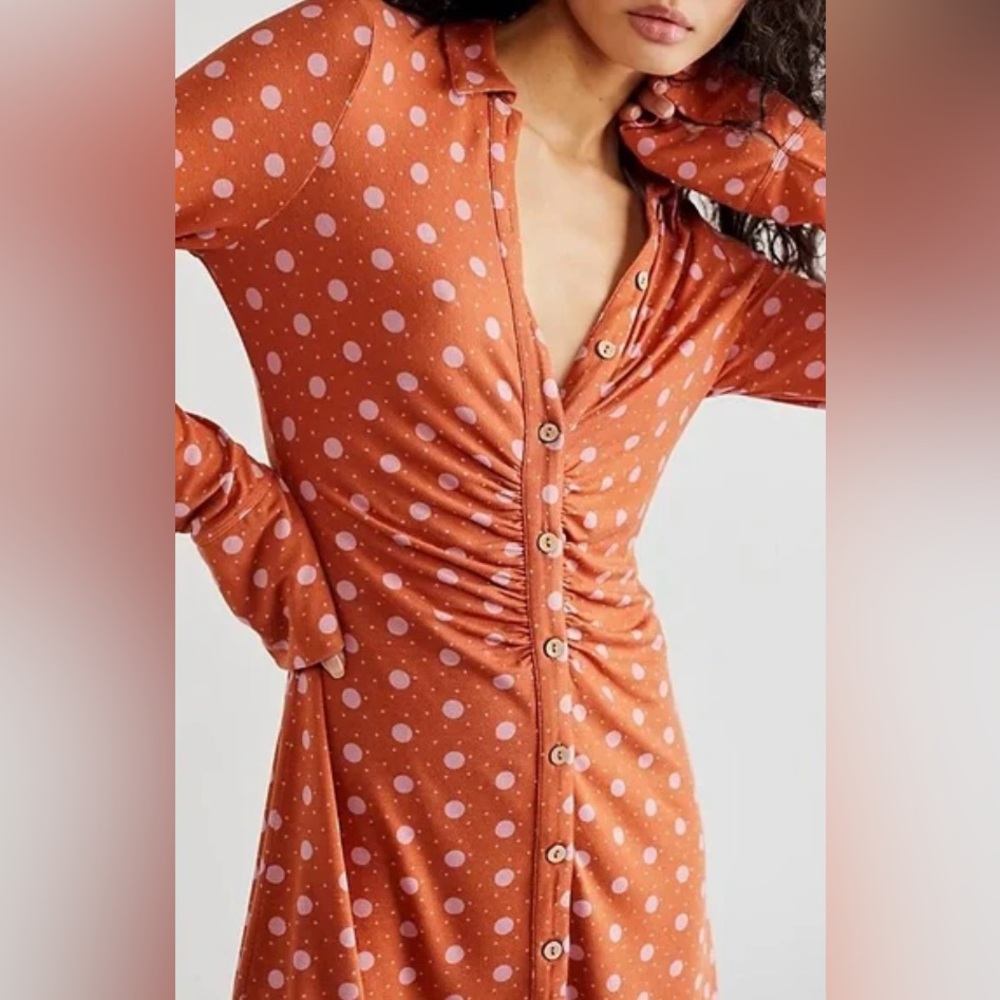 FREE PEOPLE Women's Shayla Polka Dot Mini Long Sleeve Shirt Dress Sz. Small NWOT